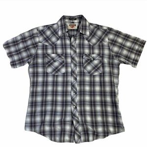 Vintage Western Youngblood short sleeve plaid pearl snap shirt medium